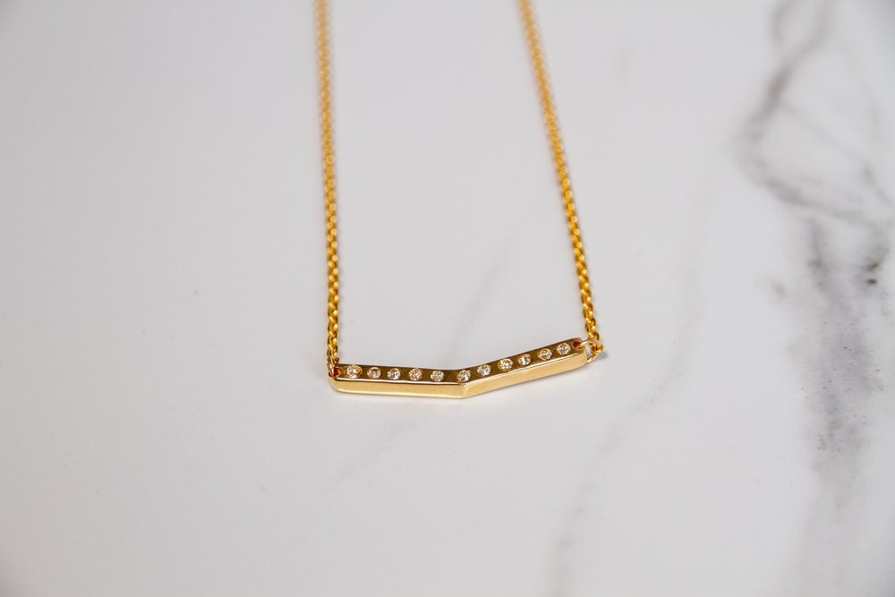 V Bar Necklace with Stones