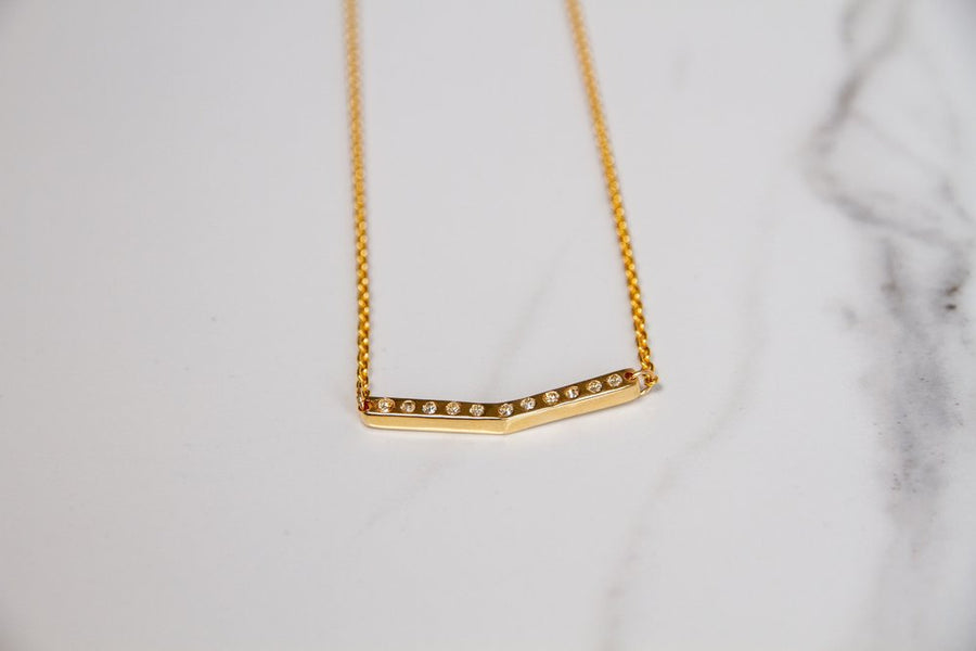 V Bar Necklace with Stones